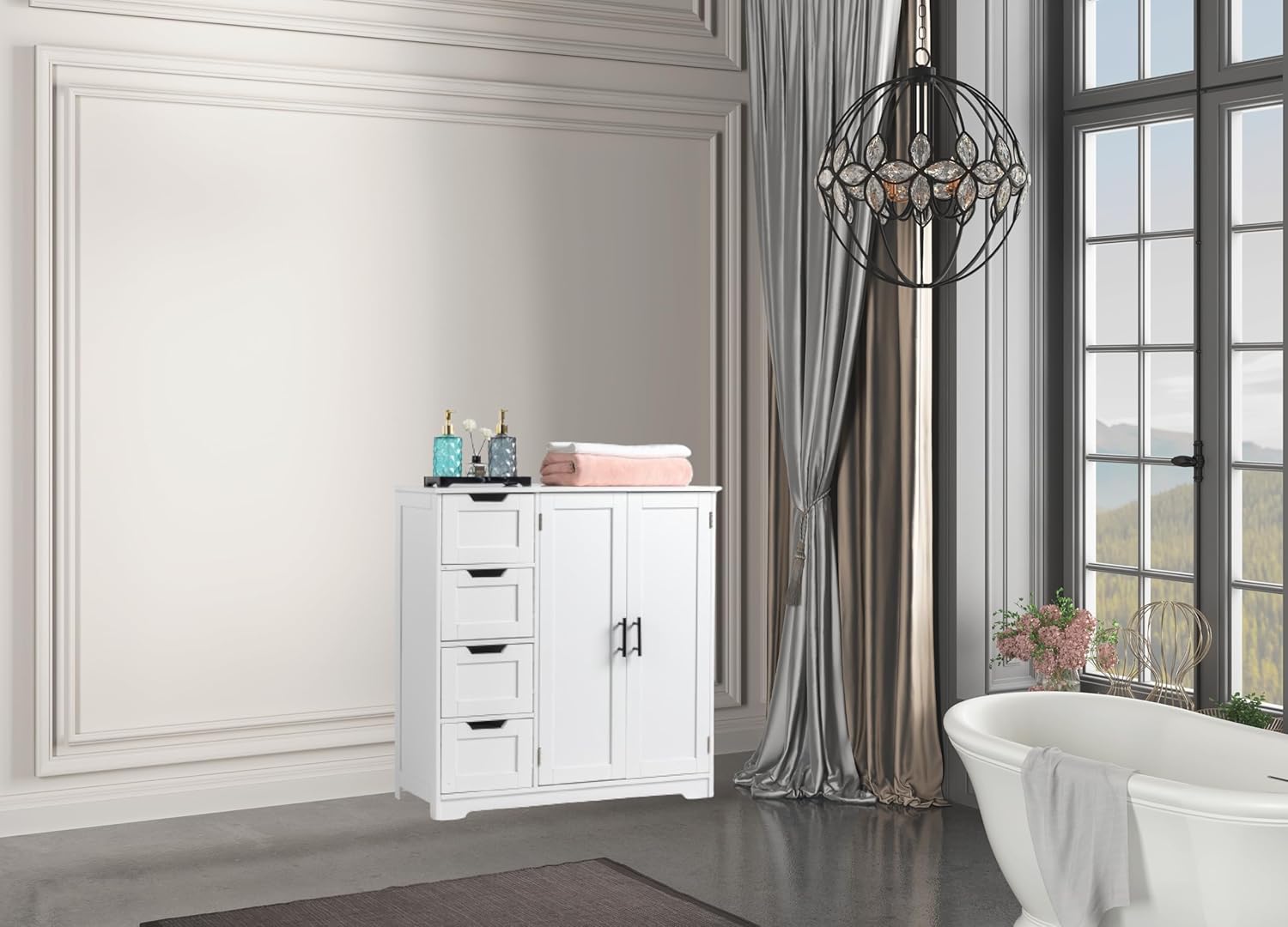White Bathroom Storage Cabinet with Doors and Drawers 31.5" L x 11.81" W x 31.5" H X5902
