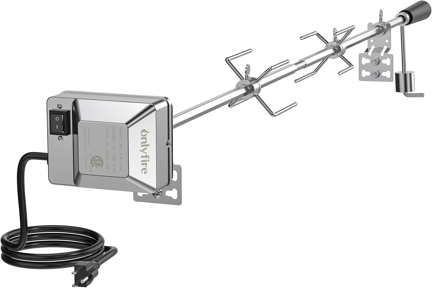 Universal BBQ Grill Rotisserie Kit with 110V Electric Motor - 45" 1/2" Hexagon Spit Rod K8365