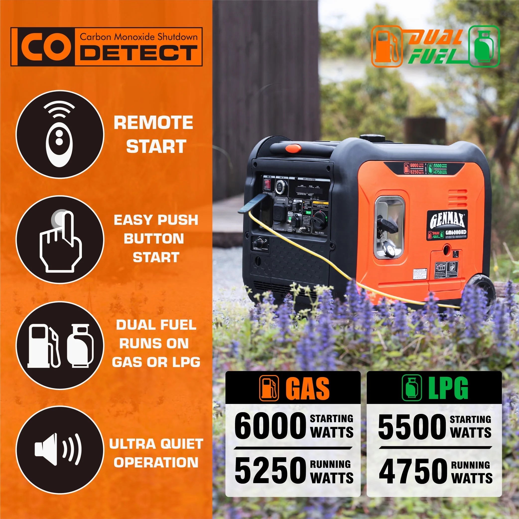 6000W Dual Fuel Portable Inverter Generator with Remote/Electric Start A7682