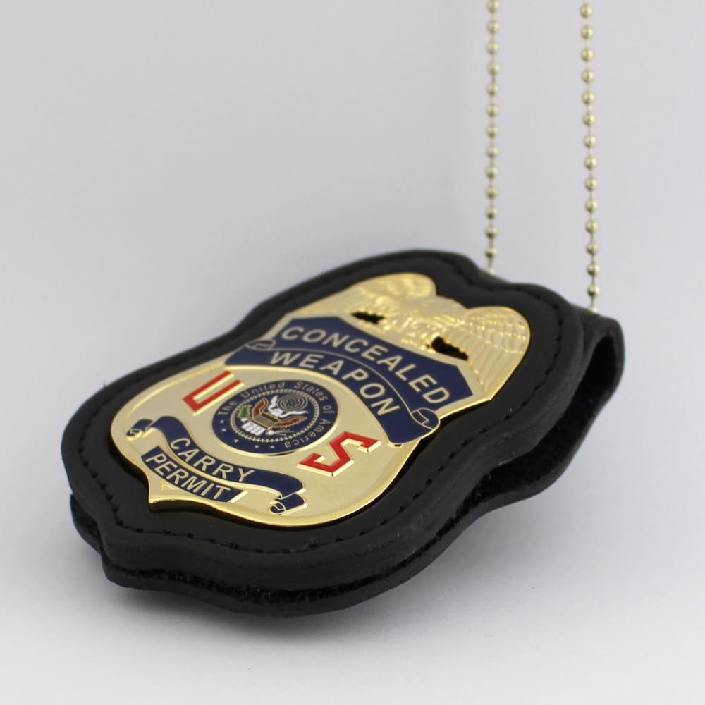 Metal Concealed Weapon Carry Permit Badge & Leather Holder S3556