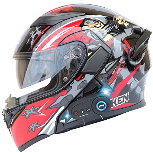 Modular Flip Up Full Face Motorcycle Helmet with Bluetooth Headset Dual Visors DOT ECE Approved T110373
