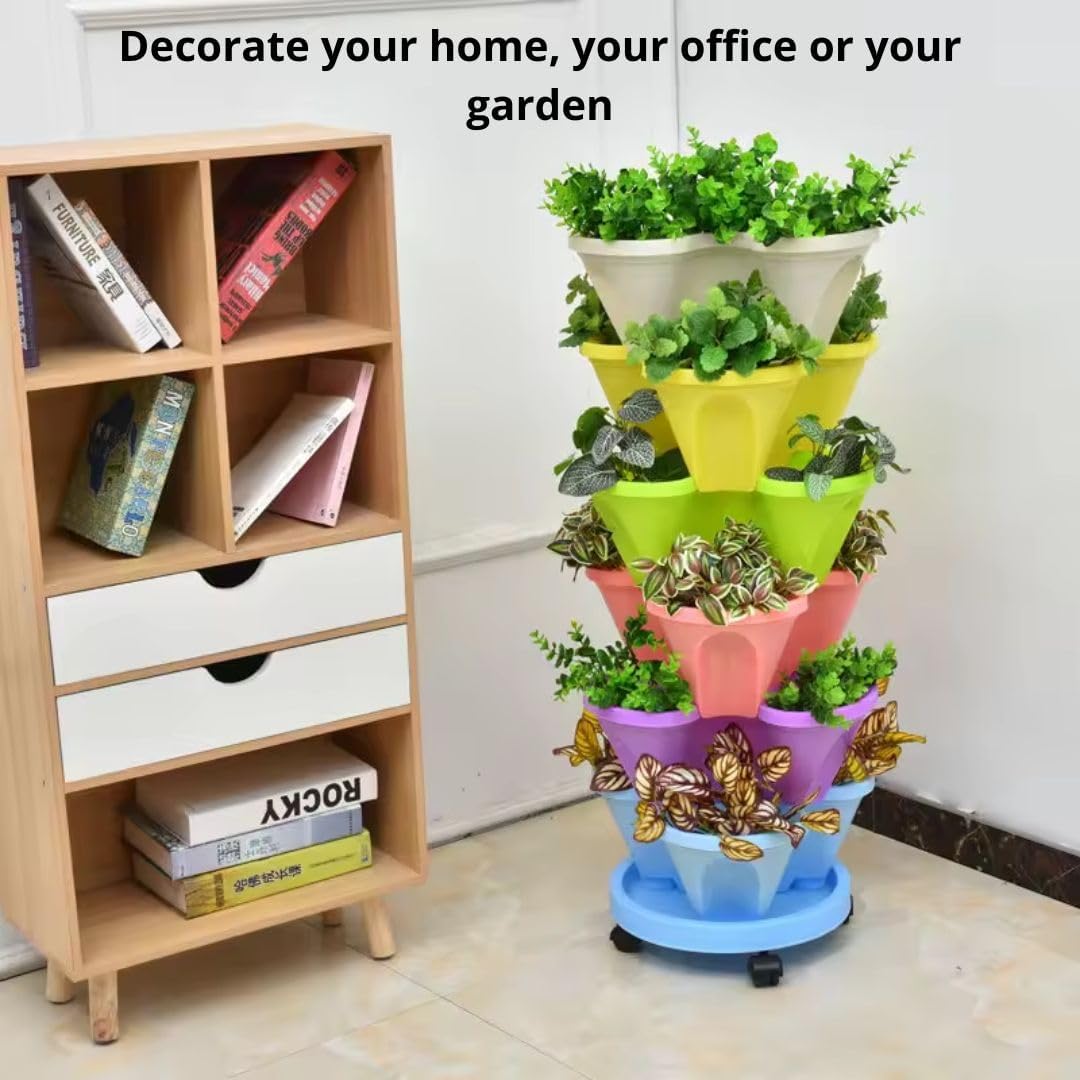 Vertical Garden Stackable Planter 3 Pots with Wheels and Plant Labels L480