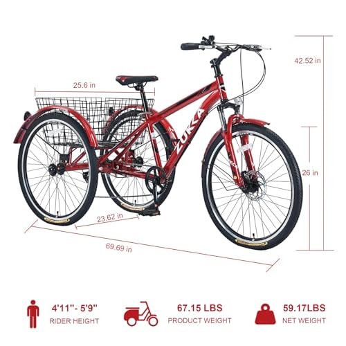 26-Inch 7-Speed 3 Wheel Adult Tricycle with Basket C659
