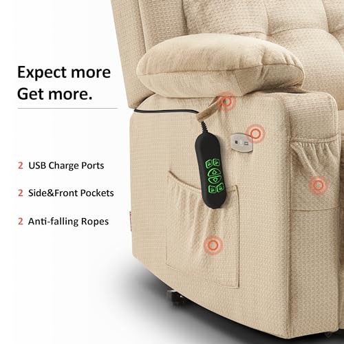 Large Dual Motor Power Lift Recliner Chair with Massage and Heat, Fabric (Grey, Large) Y6730