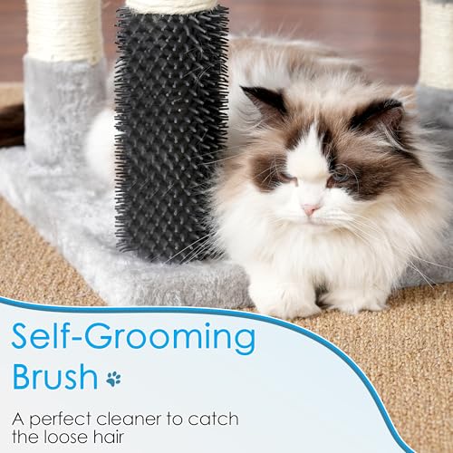 Light Gray 74 inches Multi-Level XL Cat Tree with Three Cat Condos and Two Top Decks B58336
