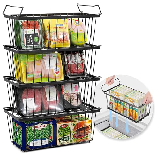 4 Pack Stackable Freezer Organizer Bins with Handles (Black) A91415