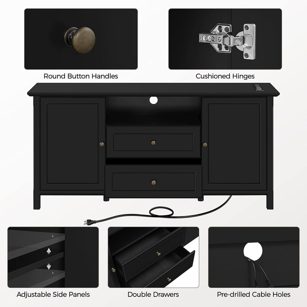 Black Media Entertainment Center with Power Outlet & Storage Cabinets P9837