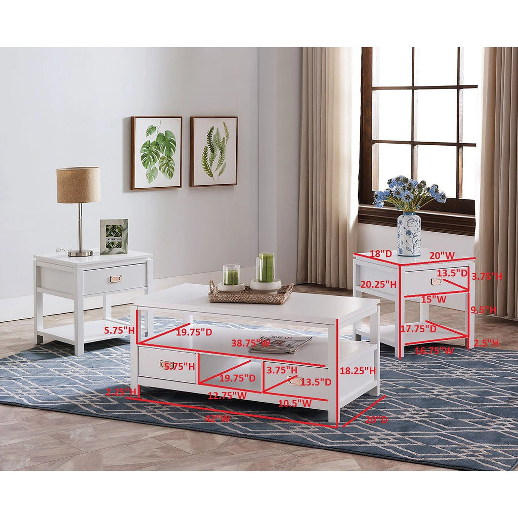3 Piece White Wood Storage Occasional Table Set S8720