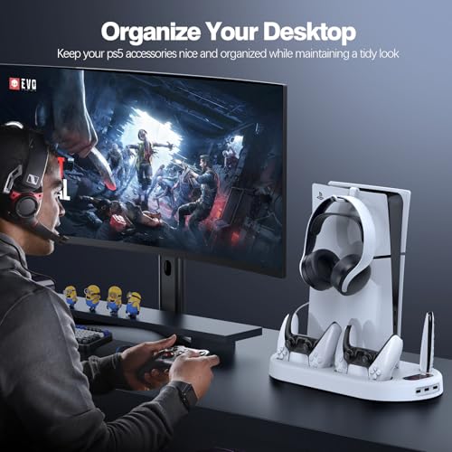 PS5 Slim Stand with Cooling Fan and Charging Station White Q5703