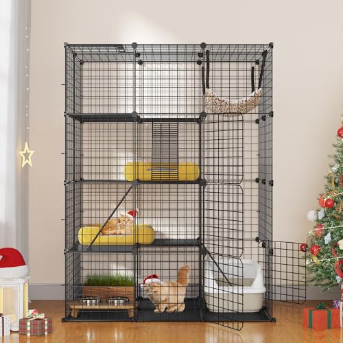 4-Tier Metal Wire Cat Enclosure with Hammock T7293