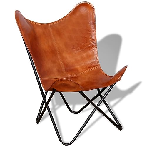 Brown Real Leather Butterfly Chair J9437