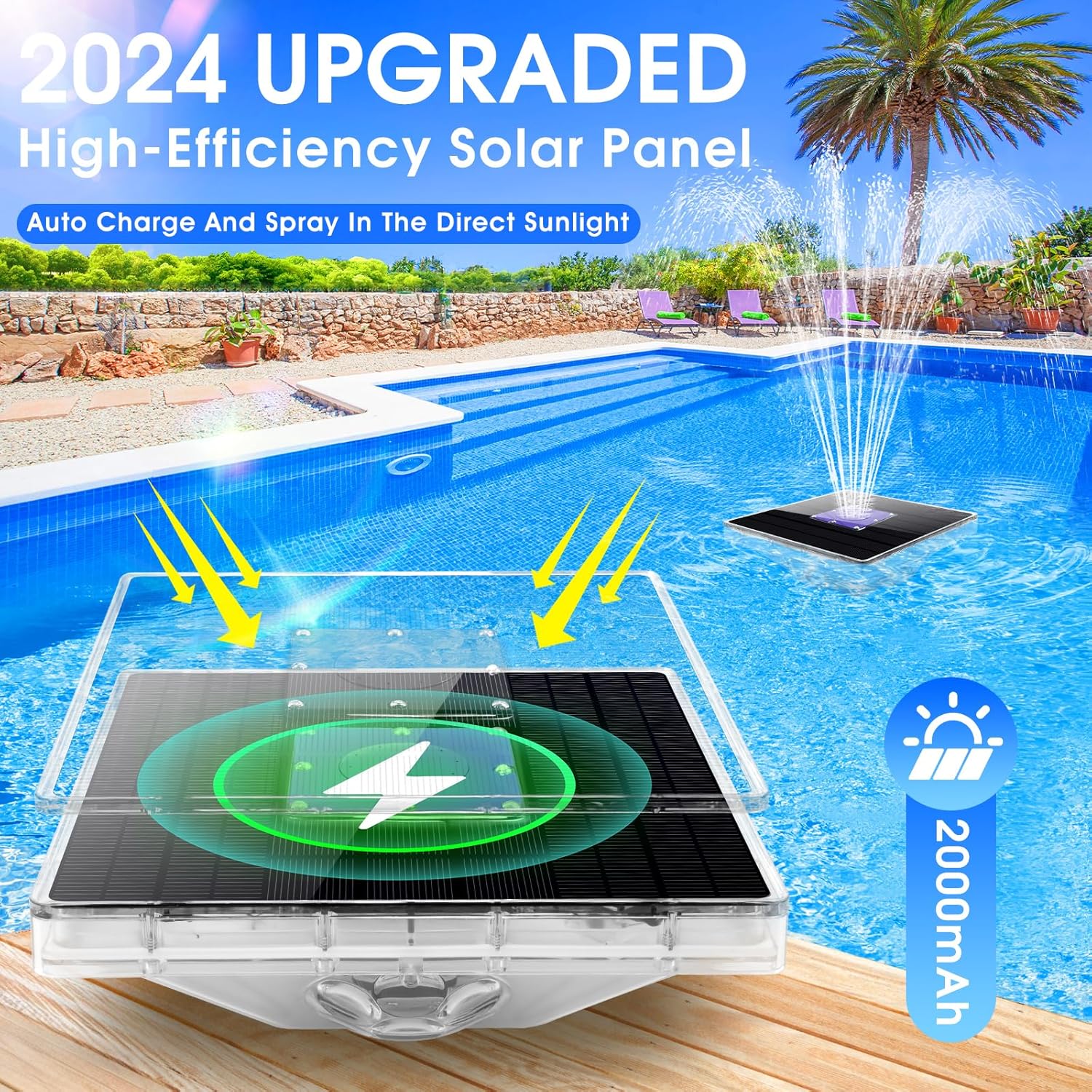 Floating Pool Fountain with Lights, Rechargeable Pool Water Fountain with Remote, Solar Pool Fountain T595
