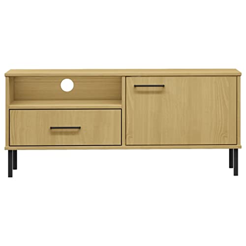 Brown Solid Wood Pine TV Stand with Storage O749347