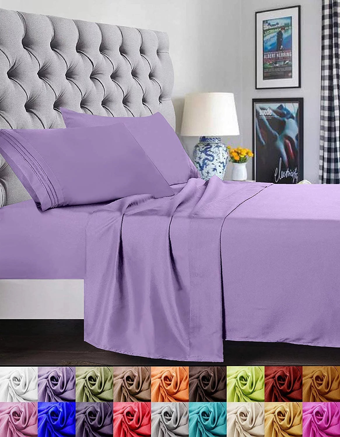 4-Piece King Lilac Deep Pocket Bed Sheet Set Q936718