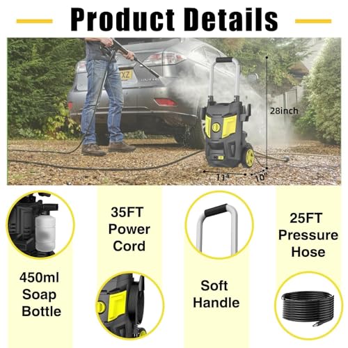 Electric Pressure Washer 4500 PSI 2.8 GPM with 35FT Power Cord 4 Nozzles Soap Cannon Yellow W539433