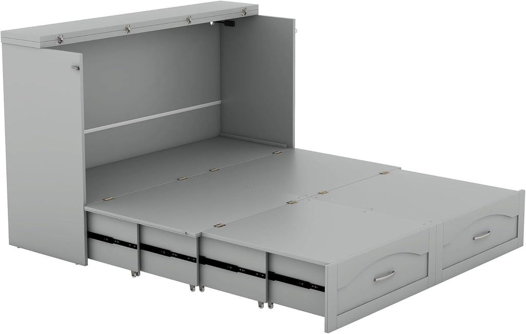 Gray Queen Size Murphy Bed with Storage Drawers P963