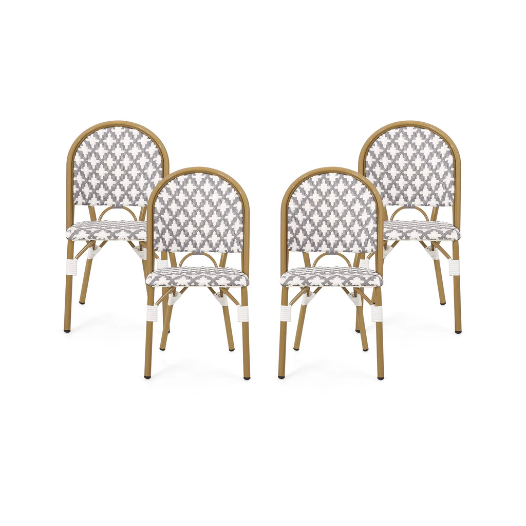 Set of 4 Gray White Bamboo Finish Outdoor Bistro Chair P690