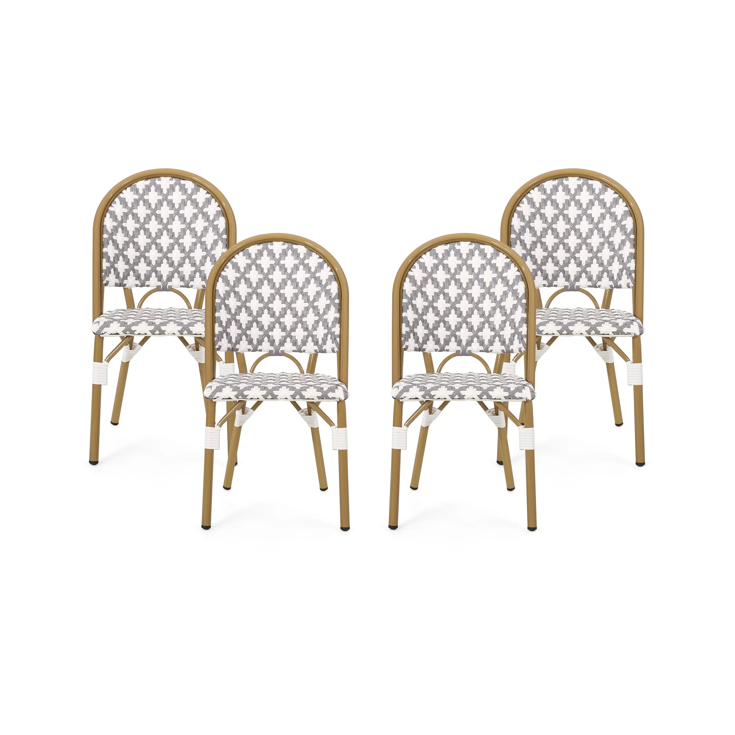 Set of 4 Gray White Bamboo Finish Outdoor Bistro Chair P690