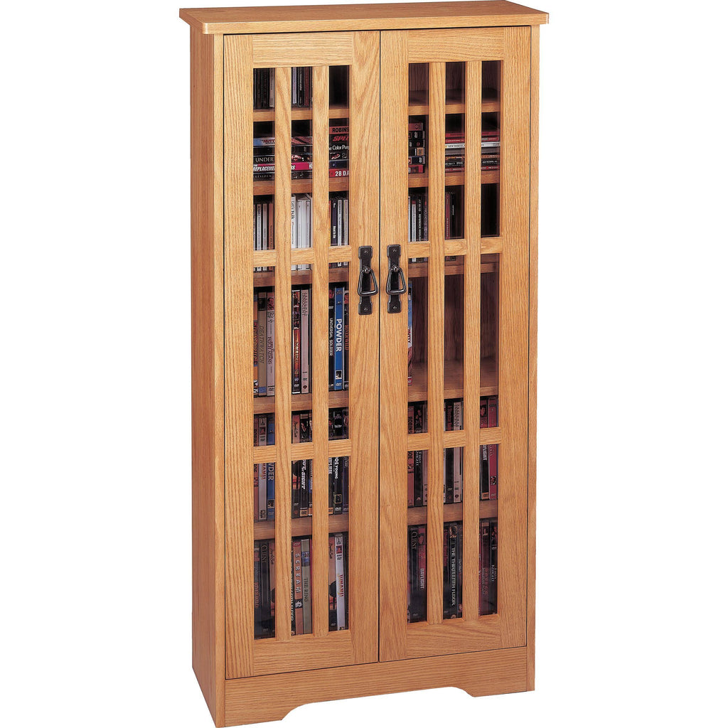 Oak Glass Cabinet Multimedia Storage V61084