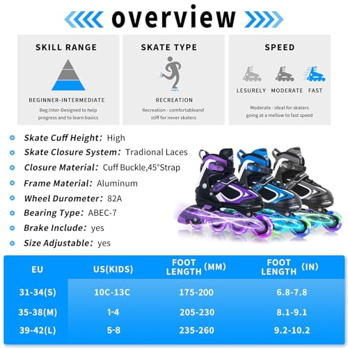 Adjustable Inline Skates with Light up Wheels X771430