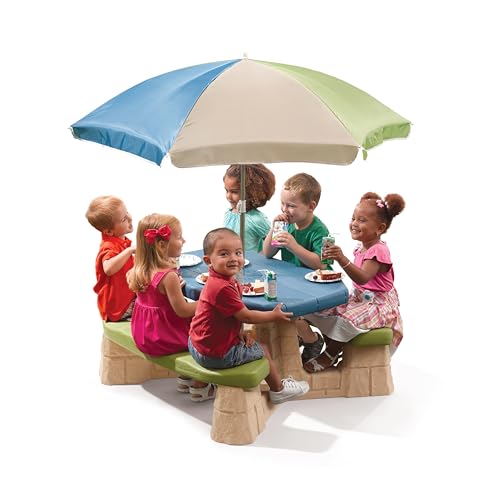 Blue & Green Kids Picnic Table with Removable Umbrella L9185