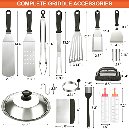 14pcs Flat Top Grill Accessories Set with Spatulas, Basting Cover, Scraper, Tongs A128686