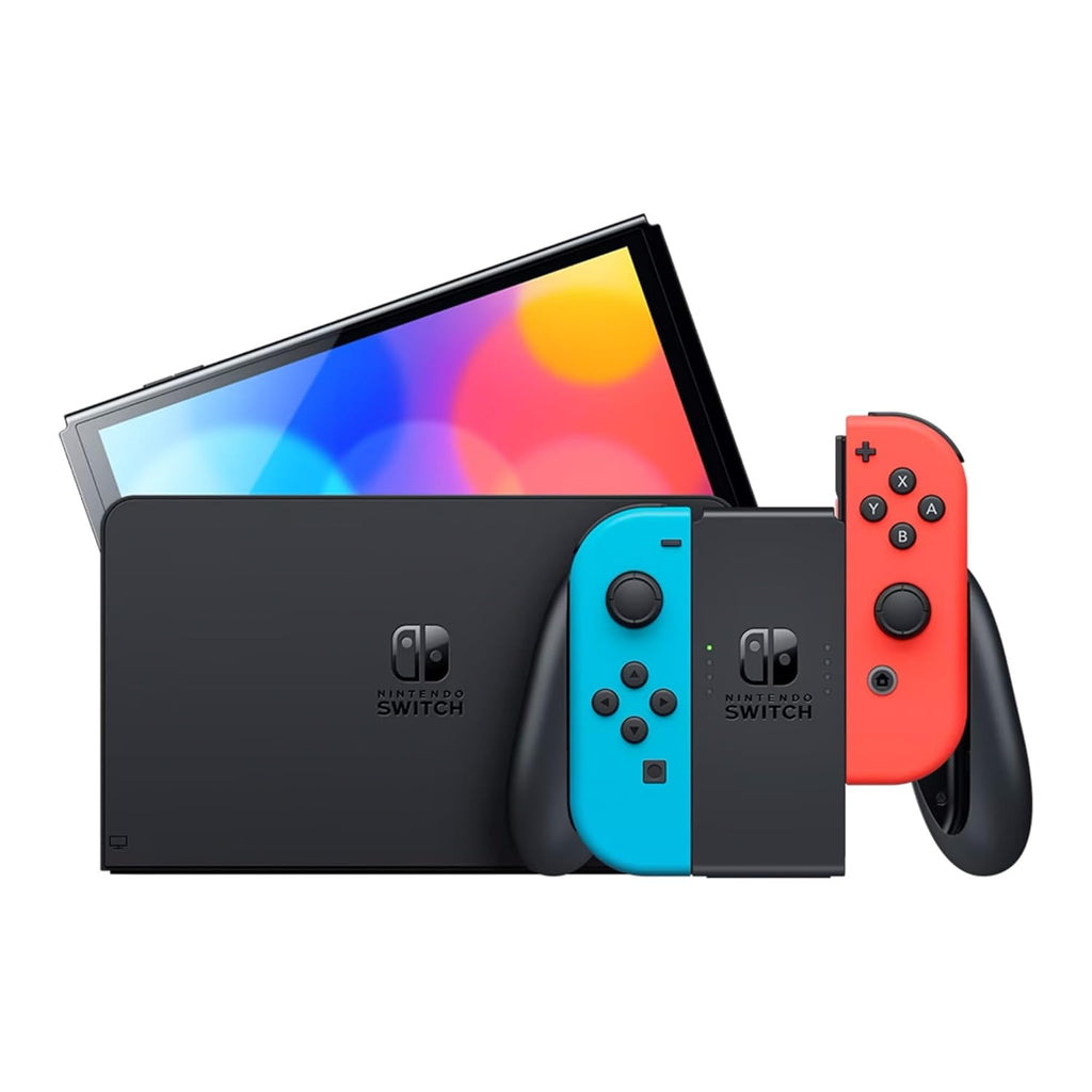 Nintendo Switch OLED Model (Neon Red/Blue) with Extra Joy-Con (Red/Blue), Dock, Joy-Con Grips and Straps, Portable Case and Earphones Z694245