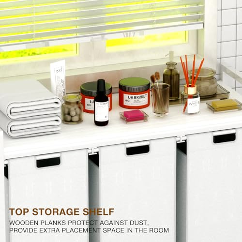 White 3 Section Laundry Hamper with 3 Removable Bags Q54552