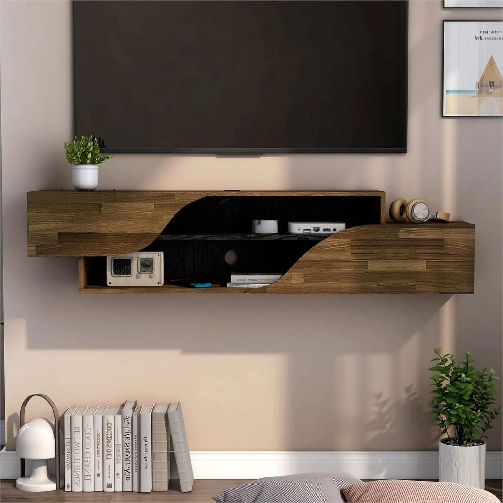 Brown Hickory 2-Shelf Floating TV Console B532