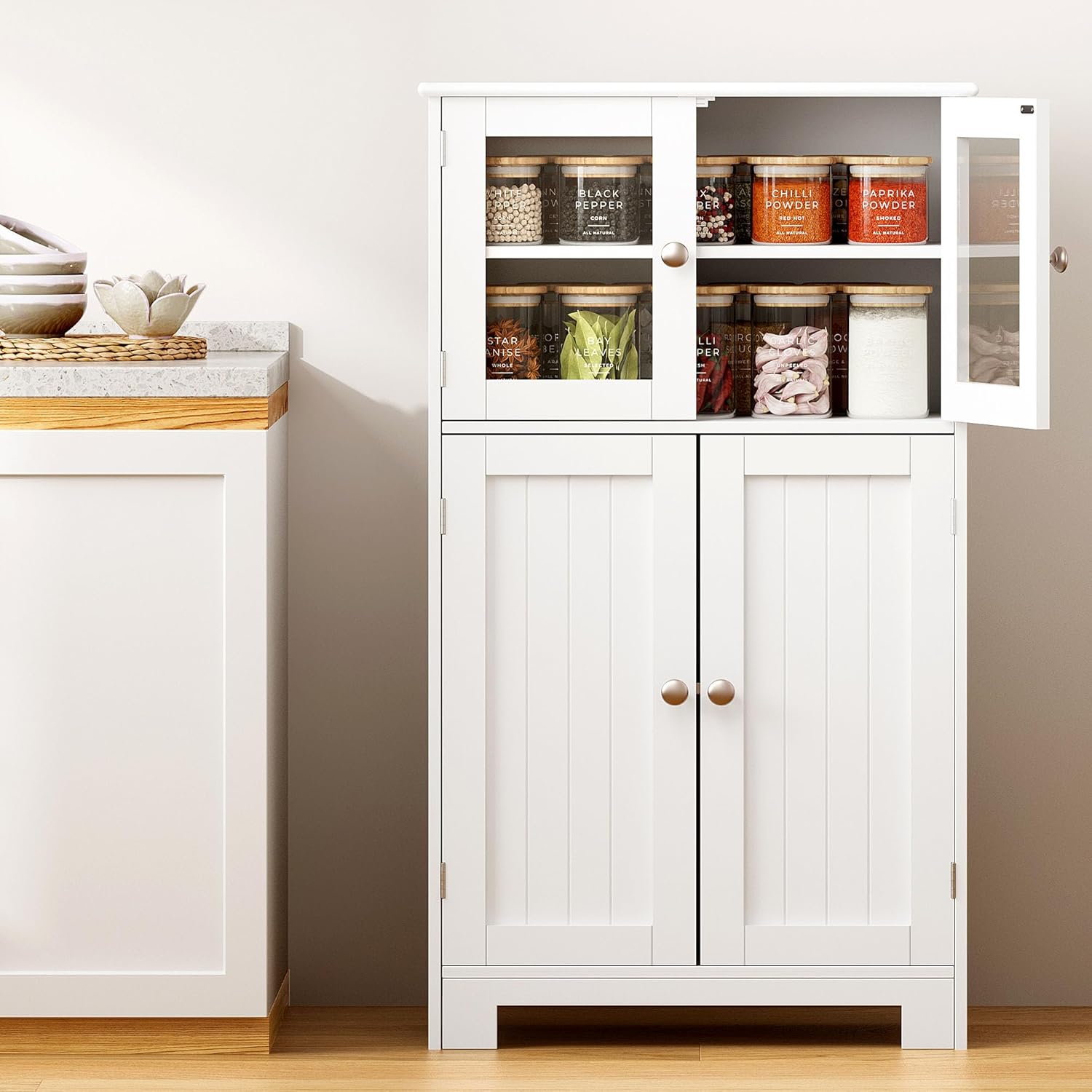 White Freestanding Kitchen Pantry Storage Cabinet C6967