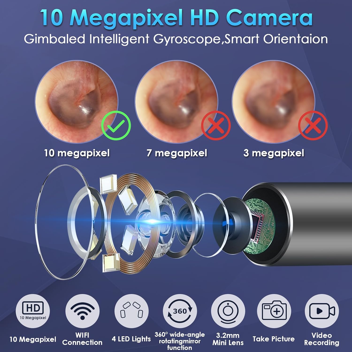 Ear Wax Removal Tool Camera with 10 Megapixels, 12 Ear Spoons, 2 Modes A846751