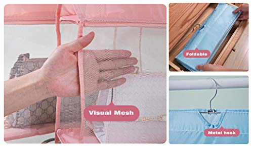 Gray Hanging Clear Handbag Purse Organizer with Hook 4 Pockets, 47.2 L x 15.7 W x 6.3 D M337475