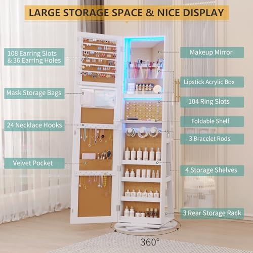 Black Swivel Jewelry Cabinet with Lights and Full Length Mirror P965