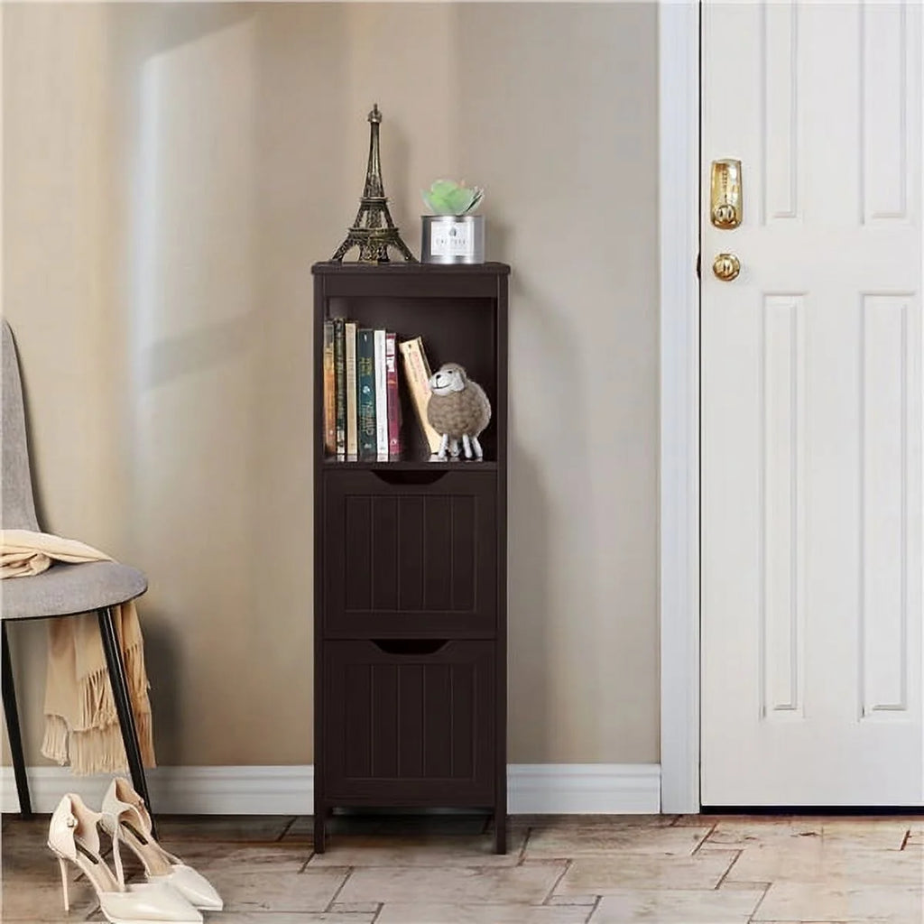 Espresso Wooden Bathroom Floor Cabinet with 2 Drawers and 1 Shelf Y180398