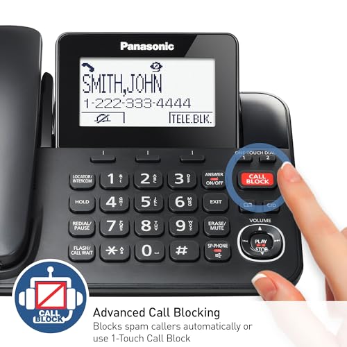 Black Corded/Cordless Phone with Digital Answering Machine, 2 Handsets B3196