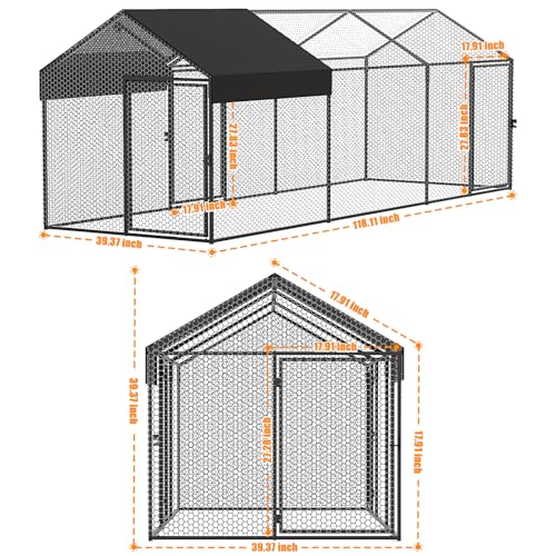 Large Metal Chicken Coop 120" L×40" W×40" H Heavy Duty Chicken Run Hen House with Waterproof Anti-UV Cover D7490