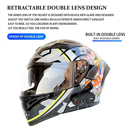 Modular Flip Up Full Face Motorcycle Helmet with Bluetooth Headset Dual Visors DOT ECE Approved T110373
