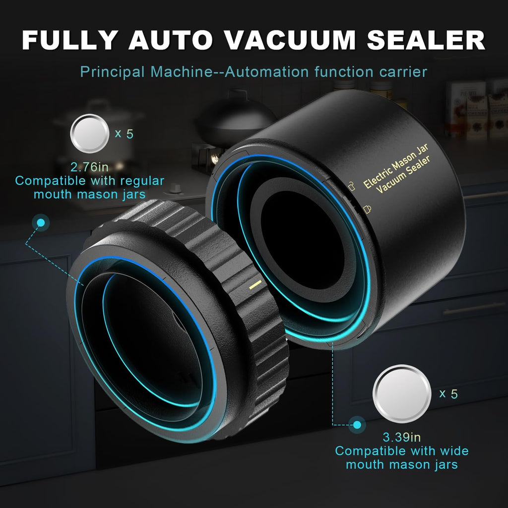 Electric Mason Jar Vacuum Sealer Kit with Wide and Regular Mouth Lids K865842