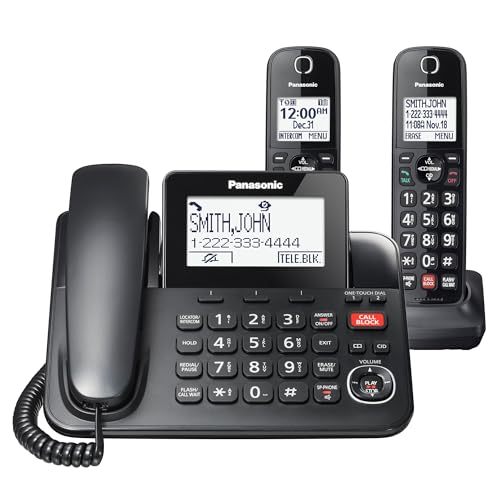 Black Corded/Cordless Phone with Digital Answering Machine, 2 Handsets B3196