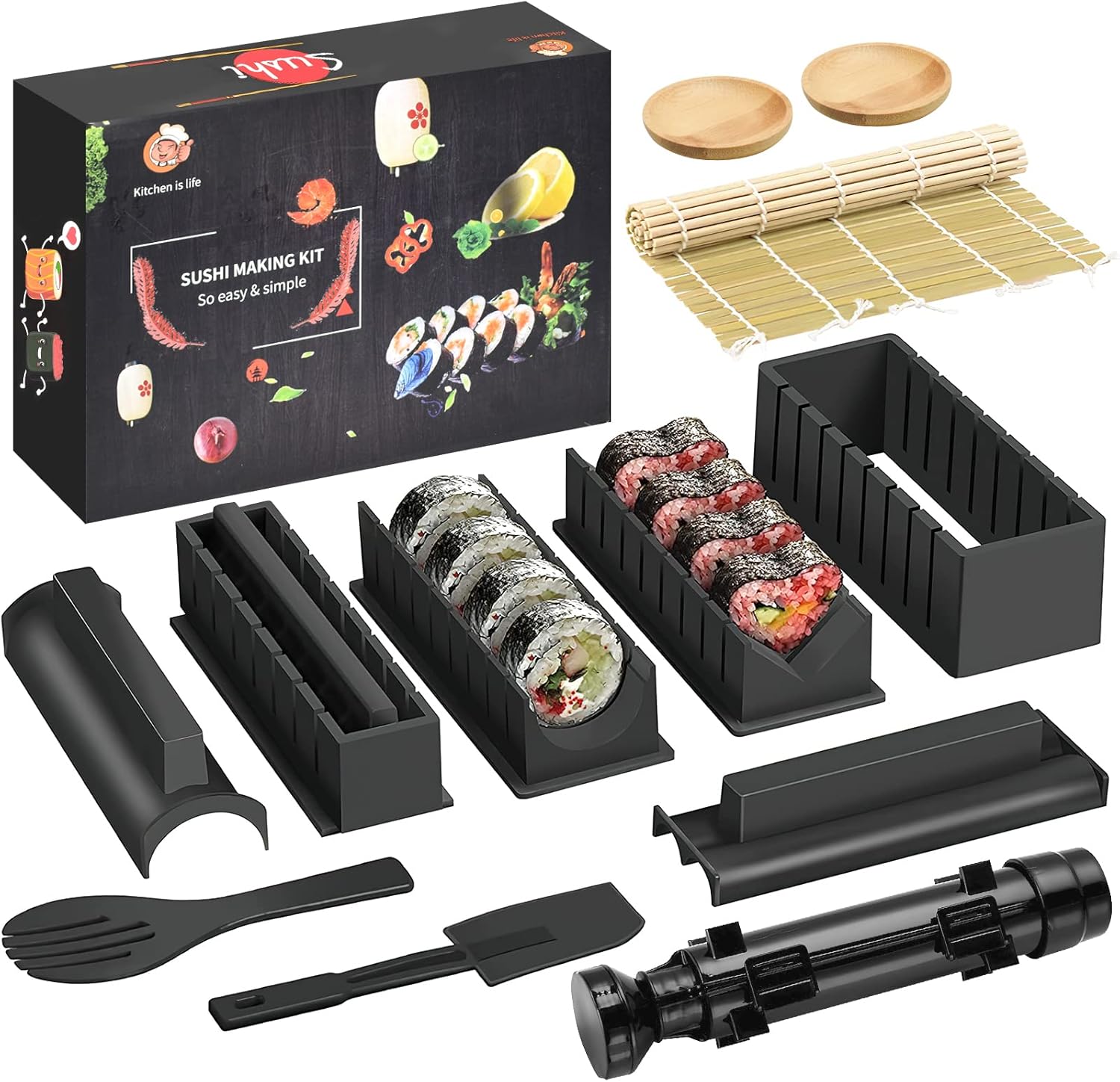 Sushi Making Kit with Bamboo Mats and Sushi Rice Roll Mold Shapes L59620