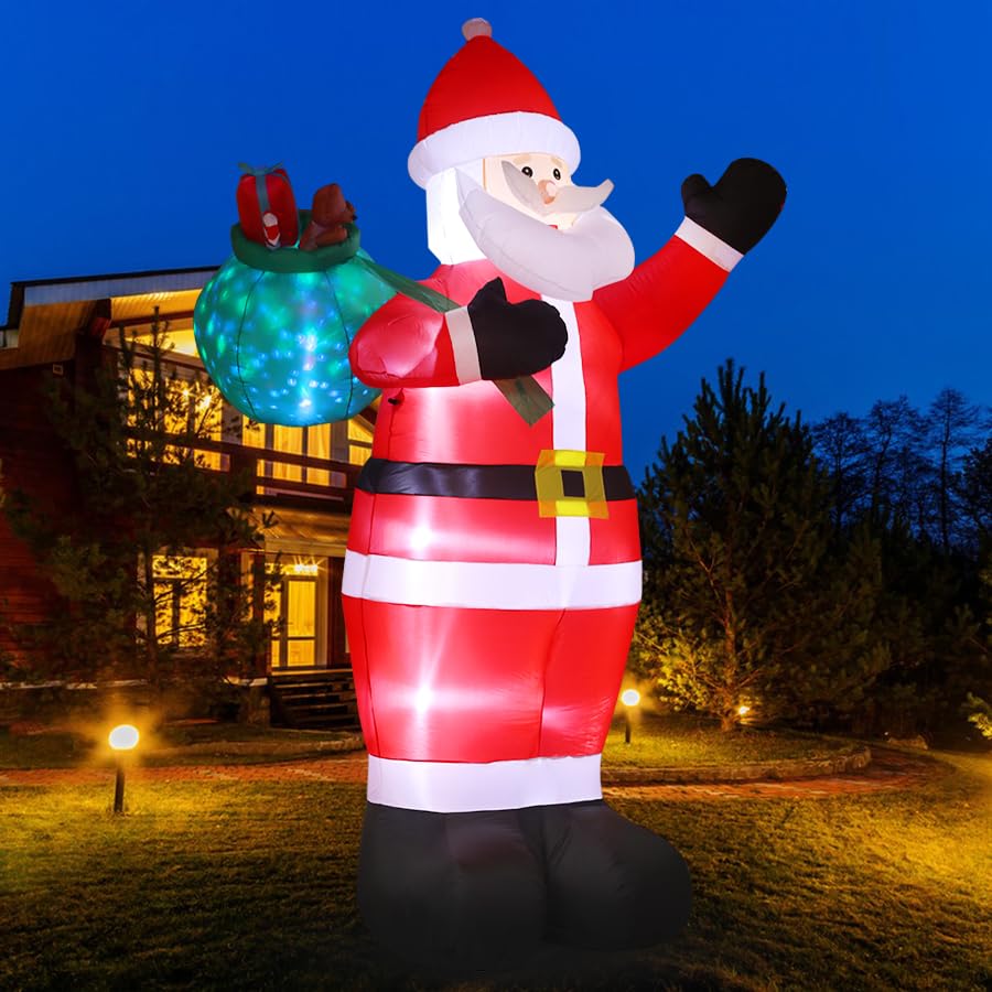 12FT Giant Christmas Inflatables LED Lighted Blow Up Santa Claus with Rotating Lights B782922