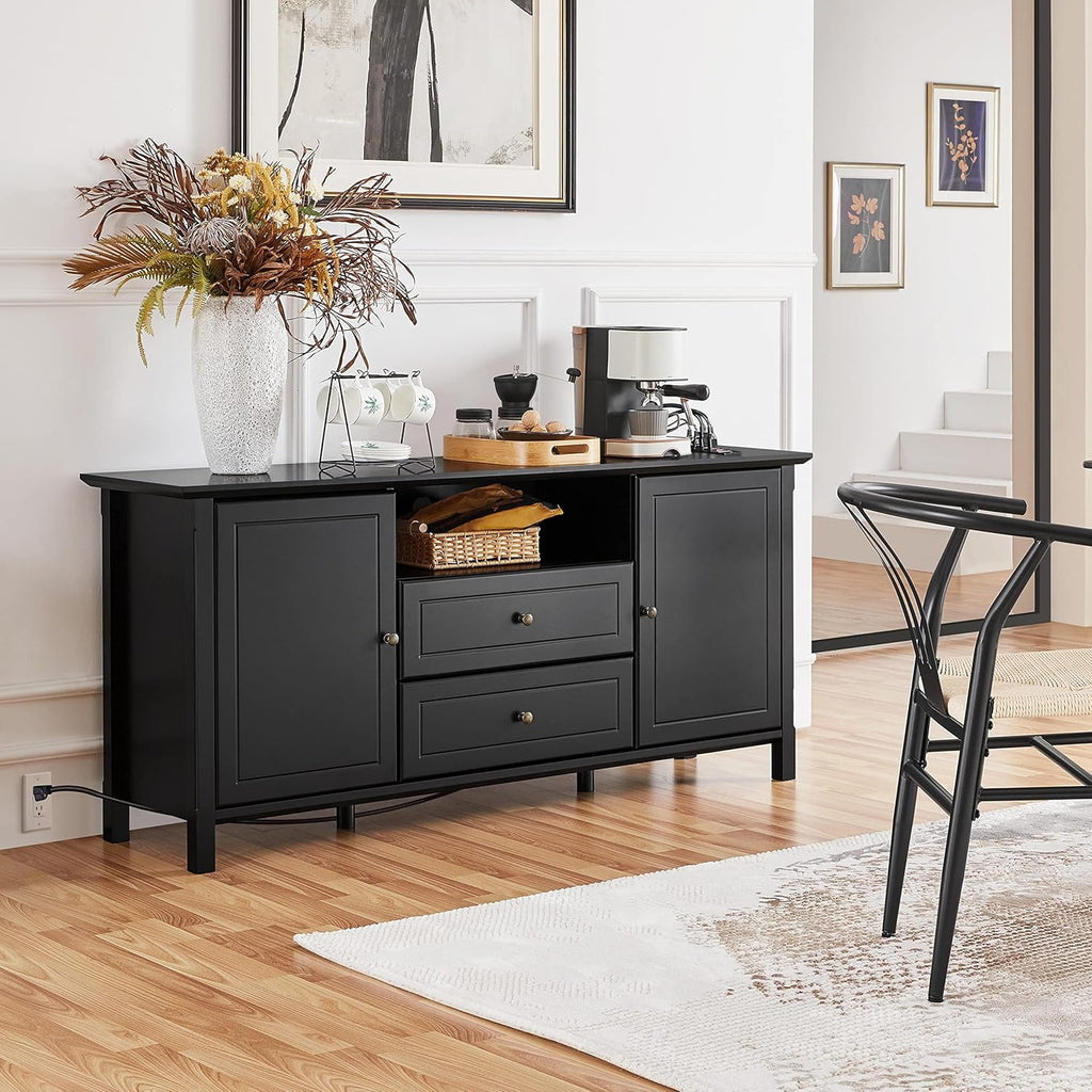 Black Media Entertainment Center with Power Outlet & Storage Cabinets P9837