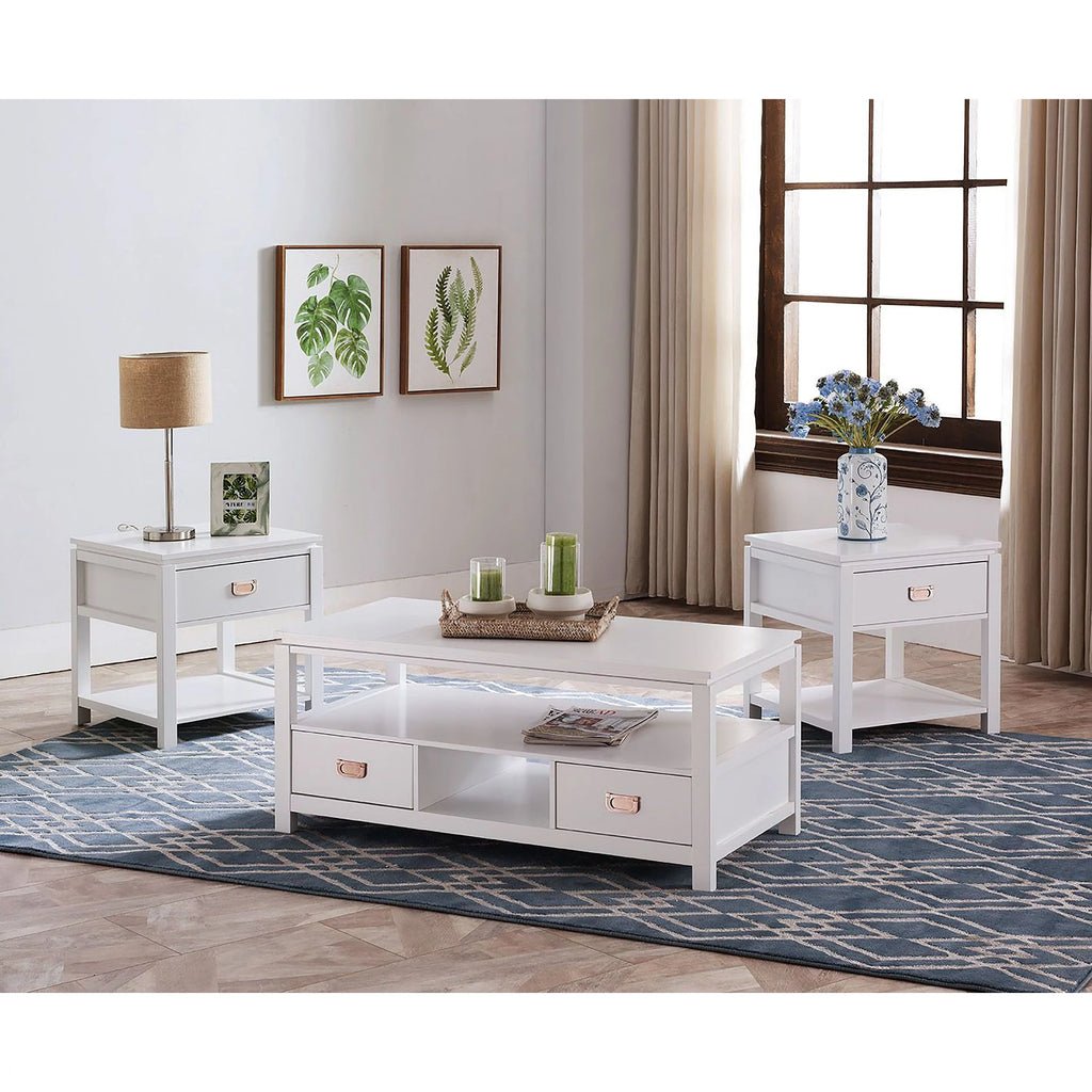 3 Piece White Wood Storage Occasional Table Set S8720