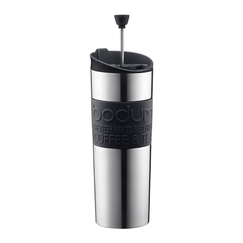 Black 15oz Vacuum Insulated Stainless Steel Travel Press P6662
