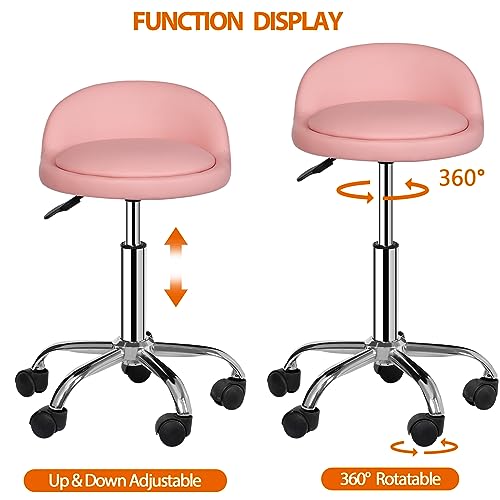 Pink Adjustable Height Hydraulic Rolling Swivel Stool with Back Rest W393
