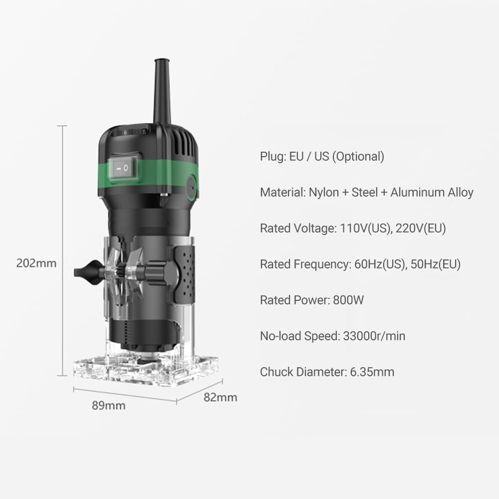 Electric Hand Trimmer Router 33000RPM 110V 800W 6.35mm Collets O24311