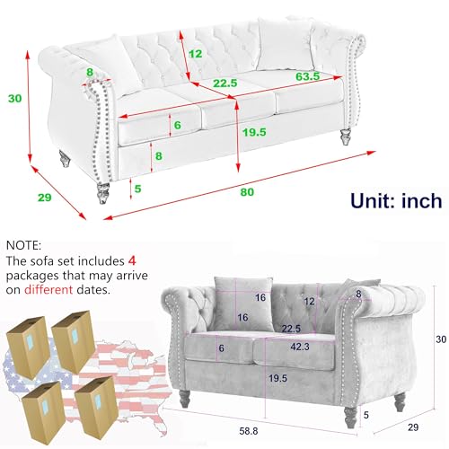 Grey Velvet 3 Seater Sofa with Pillows I52242