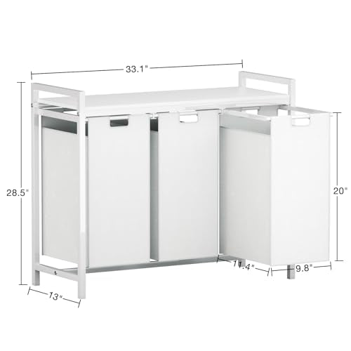 White 3 Section Laundry Hamper with 3 Removable Bags Q54552