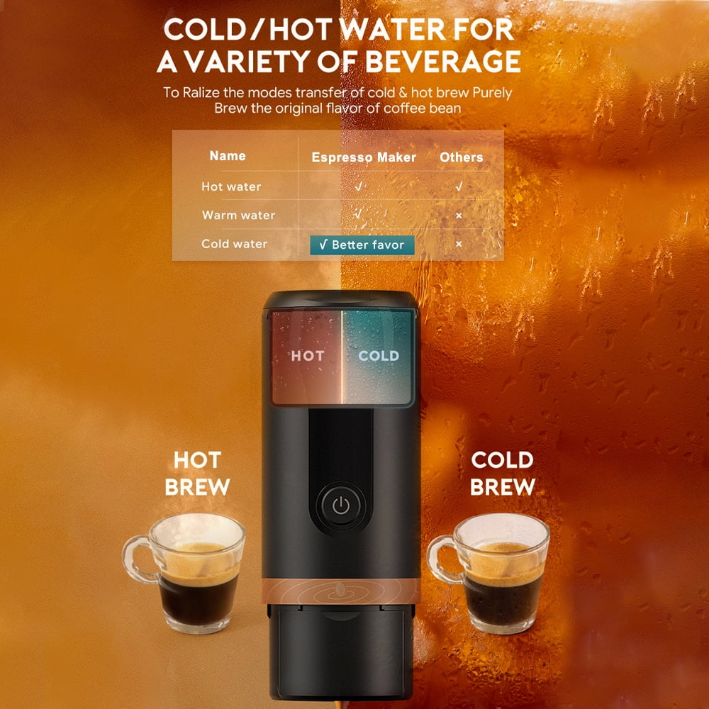 Portable Espresso Machine 9 Bar Pressure Rechargeable 2 in 1 Small Travel Coffee Maker Compatible with Capsules Ground Coffee Black J186164