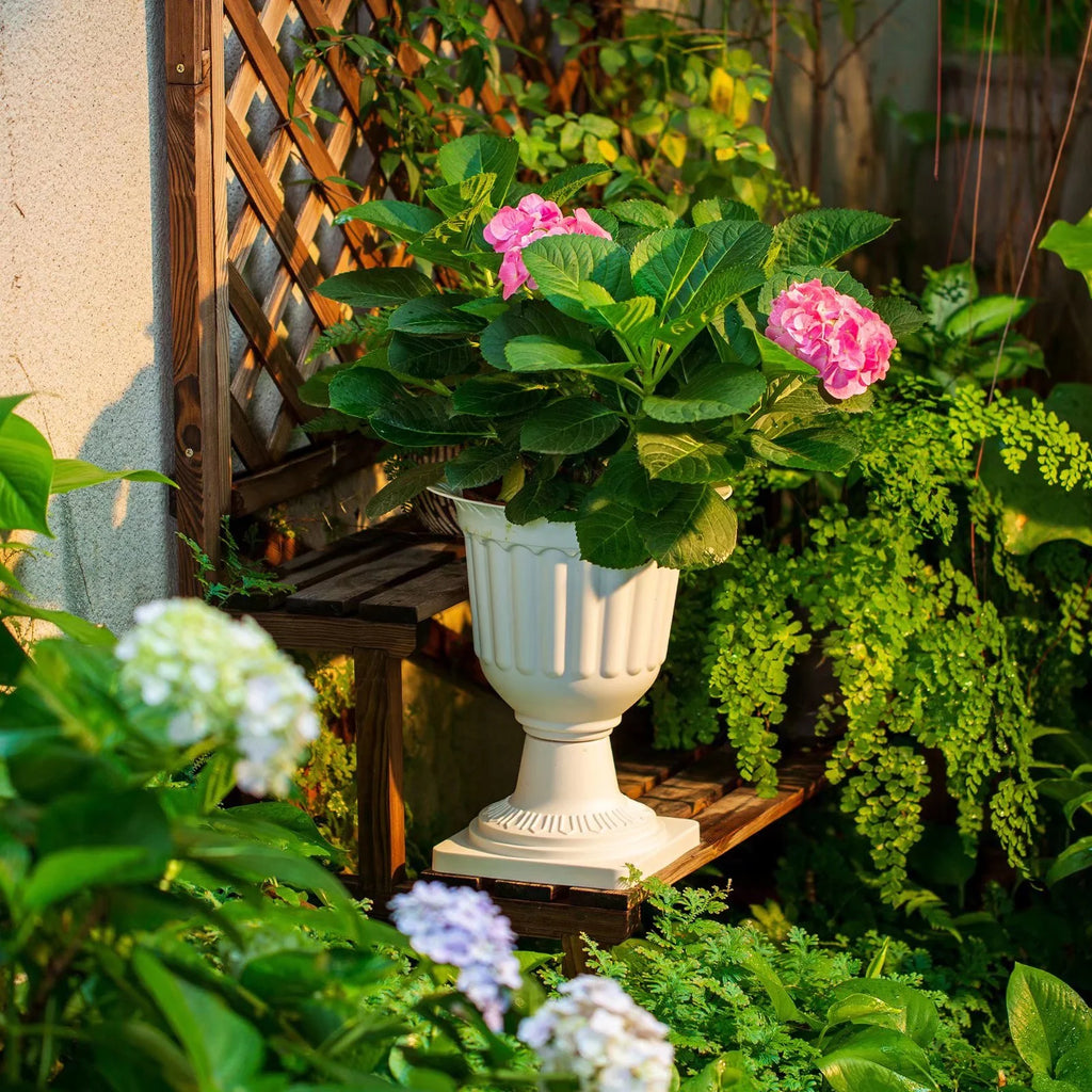 White Pedestal Plastic Urn Planter Set of 2 J13035